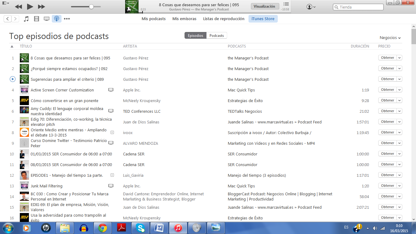 3 Emisiones en los 3 Primeros lugares en iTunes Store | Categoría NEGOCIOS |15 de Marzo de 2015